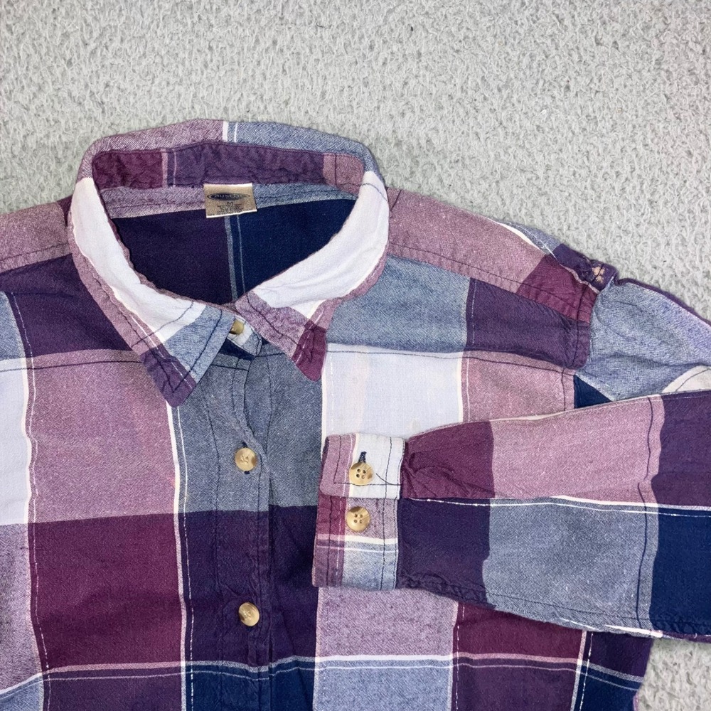 VTG Austin Plaid Flannel Shirt‎ Men M Purple Blue L/S Button Up Bleached Outdoor